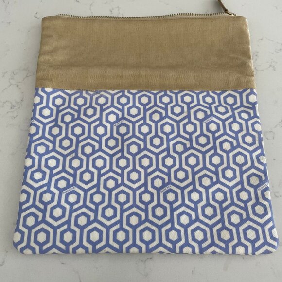 Mischa Signature Hexagon Print Zip Closure Clutch Bag White Purple Tan Sz OS - Picture 4 of 11